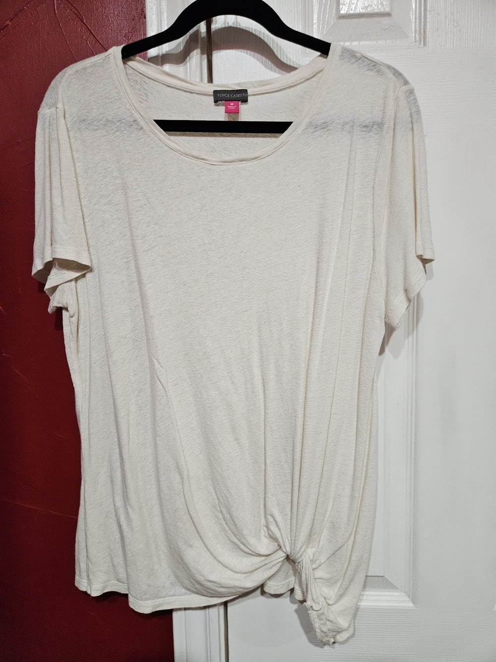 Vince Camuto Light Cream Short-Sleeve Knot Front Tee